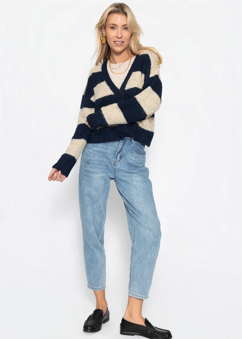 Cardigan mit Blockstreifen und V-Ausschnitt - dunkelblau