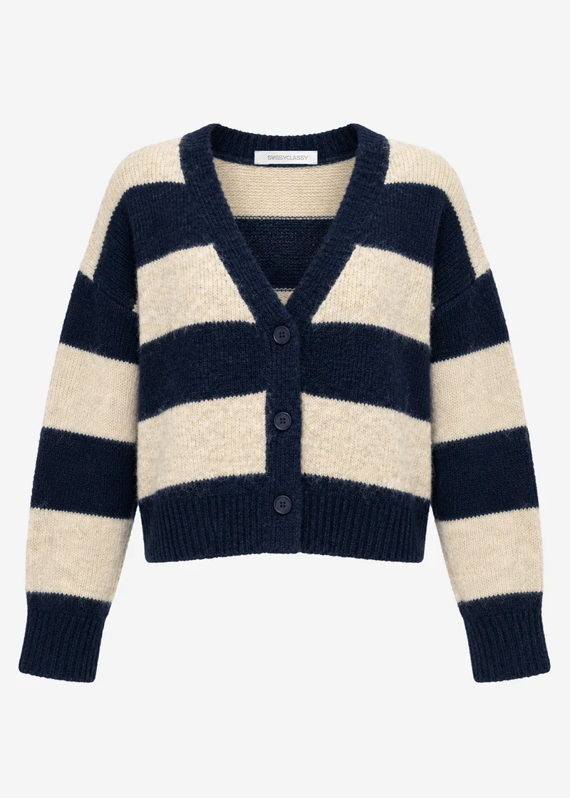 Cardigan mit Blockstreifen und V-Ausschnitt - dunkelblau