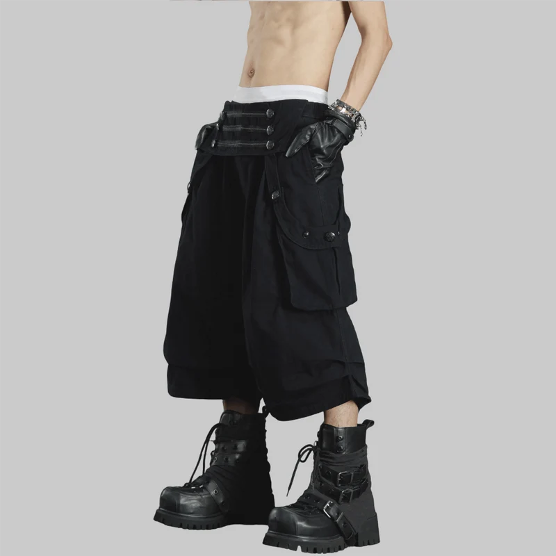 Grunge-Cargohose für Herren mit hohem Bund und Knöpfen