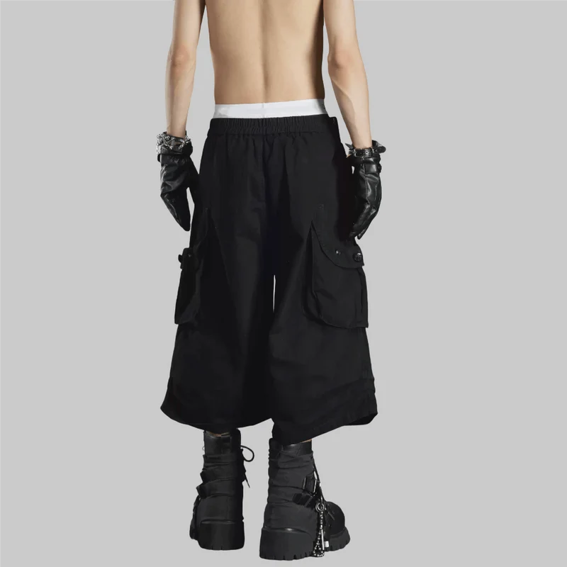 Grunge-Cargohose für Herren mit hohem Bund und Knöpfen