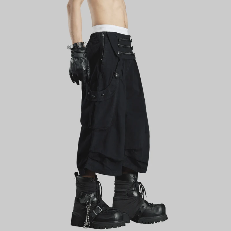 Grunge-Cargo-Caprihose für Damen mit hohem Bund und Knöpfen