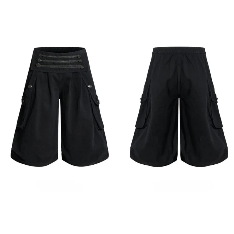 Grunge-Cargo-Caprihose für Damen mit hohem Bund und Knöpfen