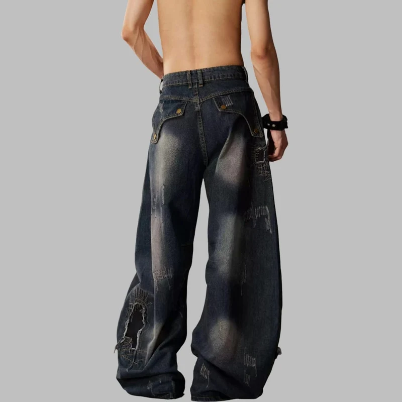 Grunge-Jeans mit Used-Look und Patchwork-Details, extra weitem Bein für Damen