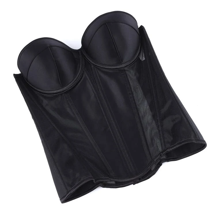 Gothic-Mesh-Korsetts für Damen, durchsichtig, mit Schnürung, über der Brust