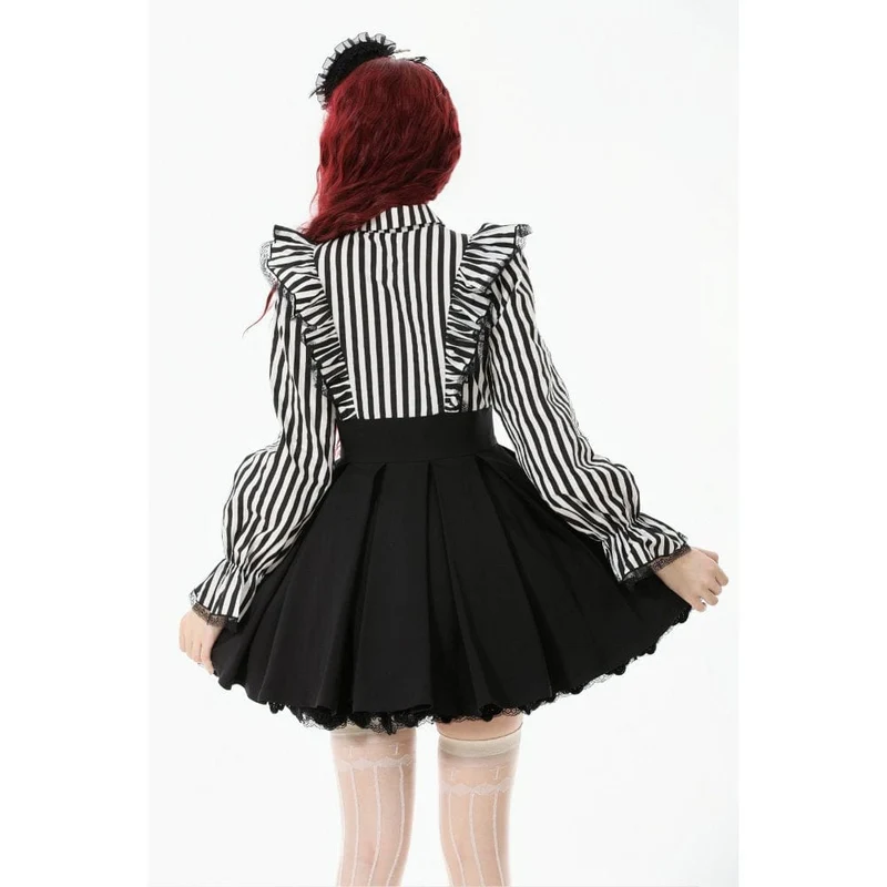 Gothic-Kleid mit Streifen und Rüschen für Damen