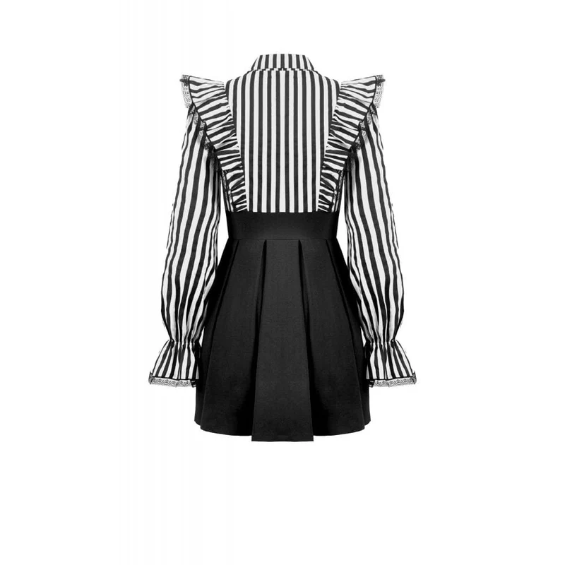 Gothic-Kleid mit Streifen und Rüschen für Damen