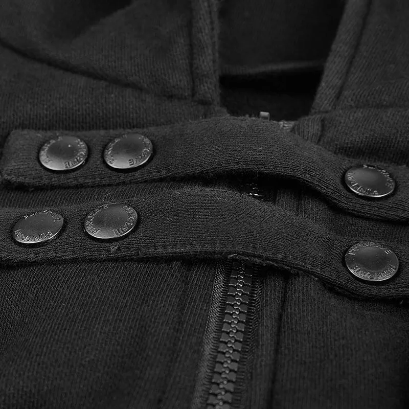 Herren Punk Unregelmäßiger Kapuzen-Langmantel mit abnehmbaren Ärmeln