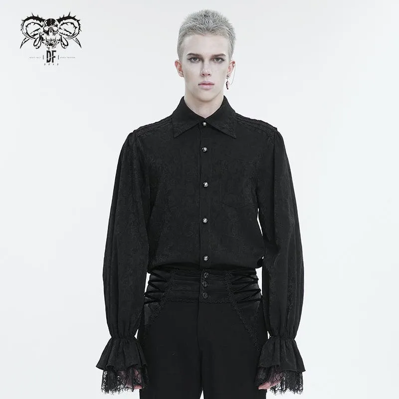 Gothic Herrenhemd mit Puffärmeln und Spitzensaum Schwarz