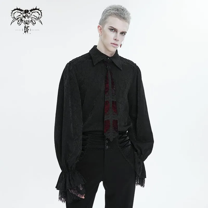 Gothic Herrenhemd mit Puffärmeln und Spitzensaum Schwarz