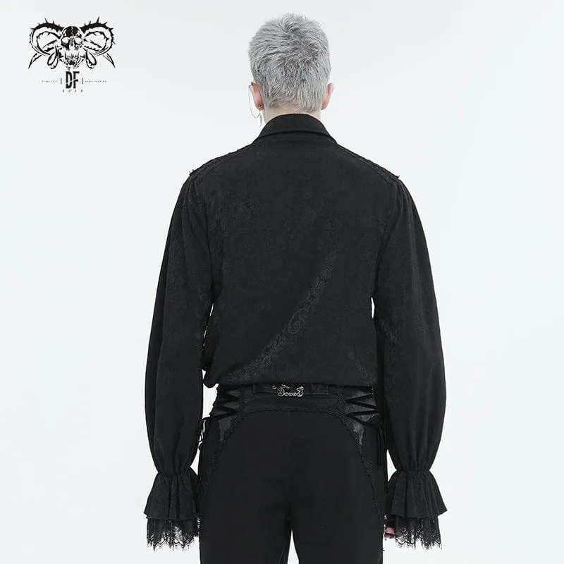 Gothic Herrenhemd mit Puffärmeln und Spitzensaum Schwarz
