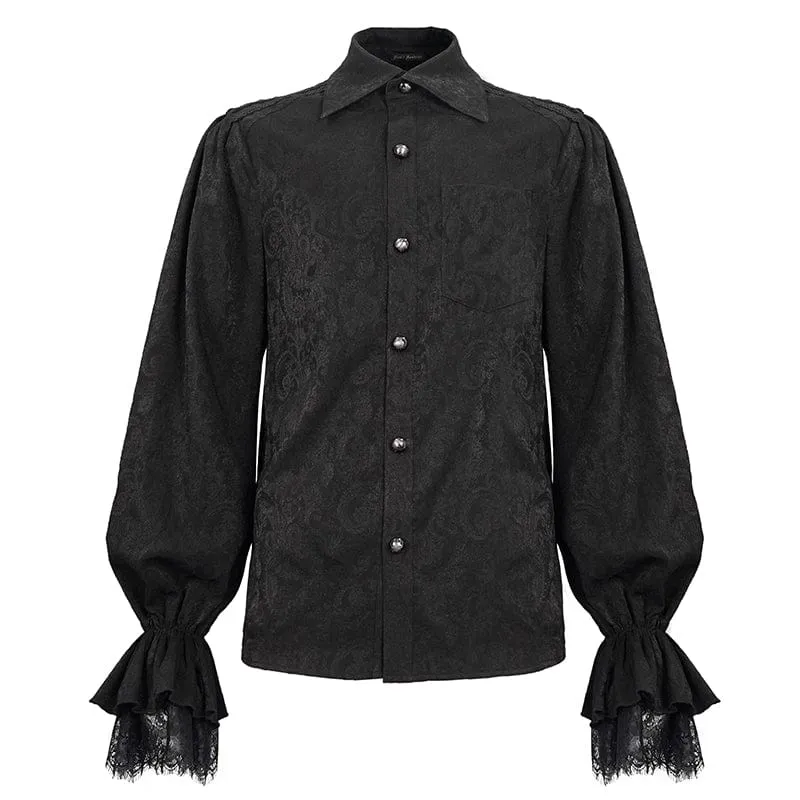 Gothic Herrenhemd mit Puffärmeln und Spitzensaum Schwarz