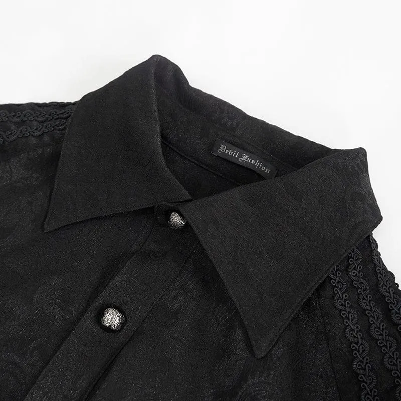 Gothic Herrenhemd mit Puffärmeln und Spitzensaum Schwarz
