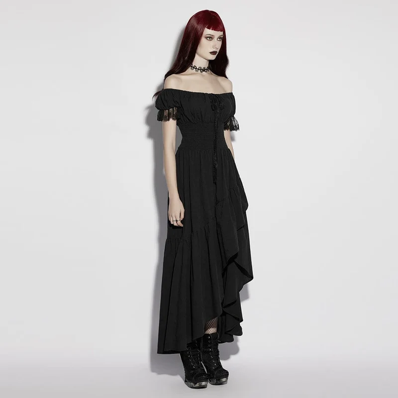 Gothic-Kleid für Damen, asymmetrisch, gerüscht, schulterfrei, Abschlusskleid