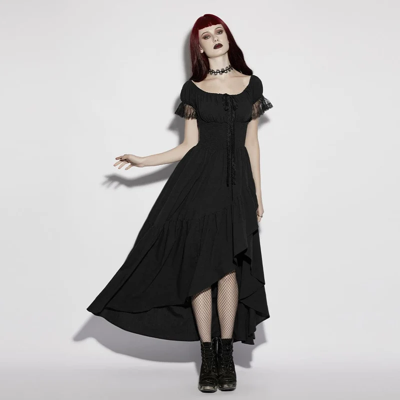 Gothic-Kleid für Damen, asymmetrisch, gerüscht, schulterfrei, Abschlusskleid