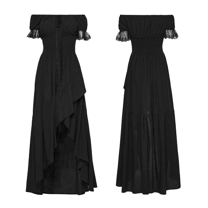 Gothic-Kleid für Damen, asymmetrisch, gerüscht, schulterfrei, Abschlusskleid