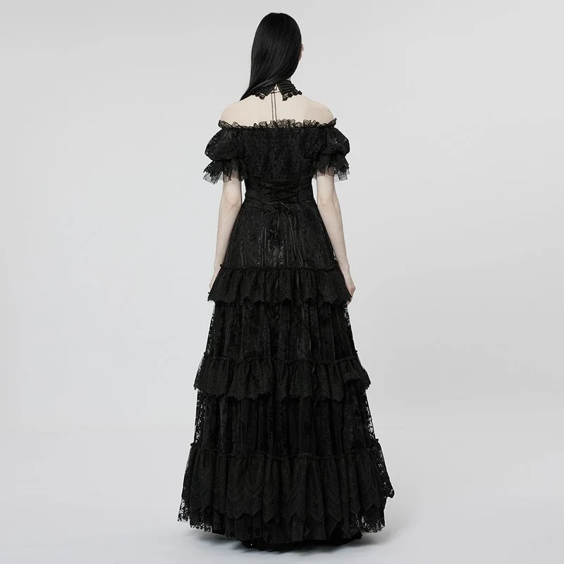 Damen-Brautkleid im Gothic-Stil mit Puffärmeln, Rüschen und Spitze