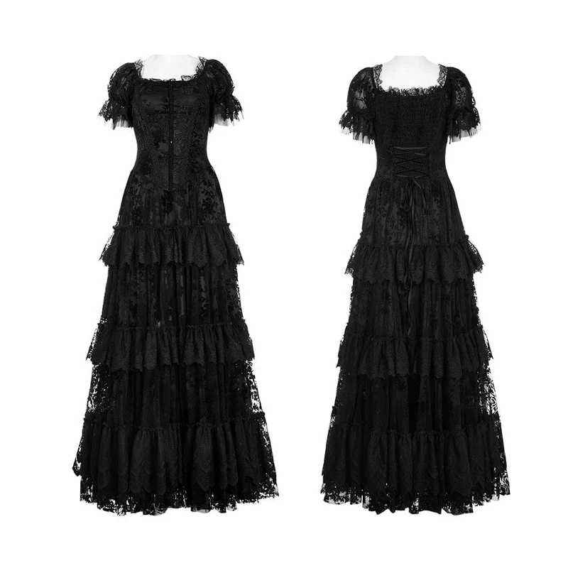 Damen-Brautkleid im Gothic-Stil mit Puffärmeln, Rüschen und Spitze