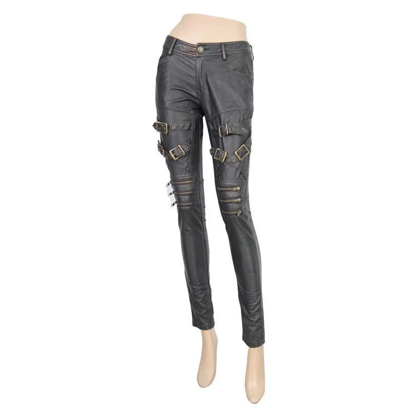 Dünne Punk-Lederhose für Damen