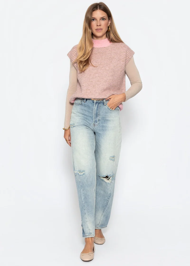 Geringelter Pullunder mit Stehkragen - rosa-taupe