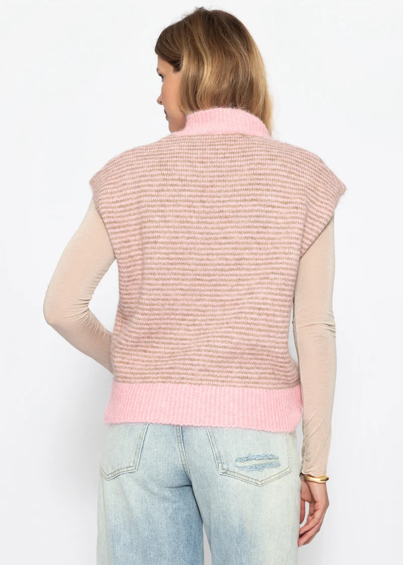 Geringelter Pullunder mit Stehkragen - rosa-taupe