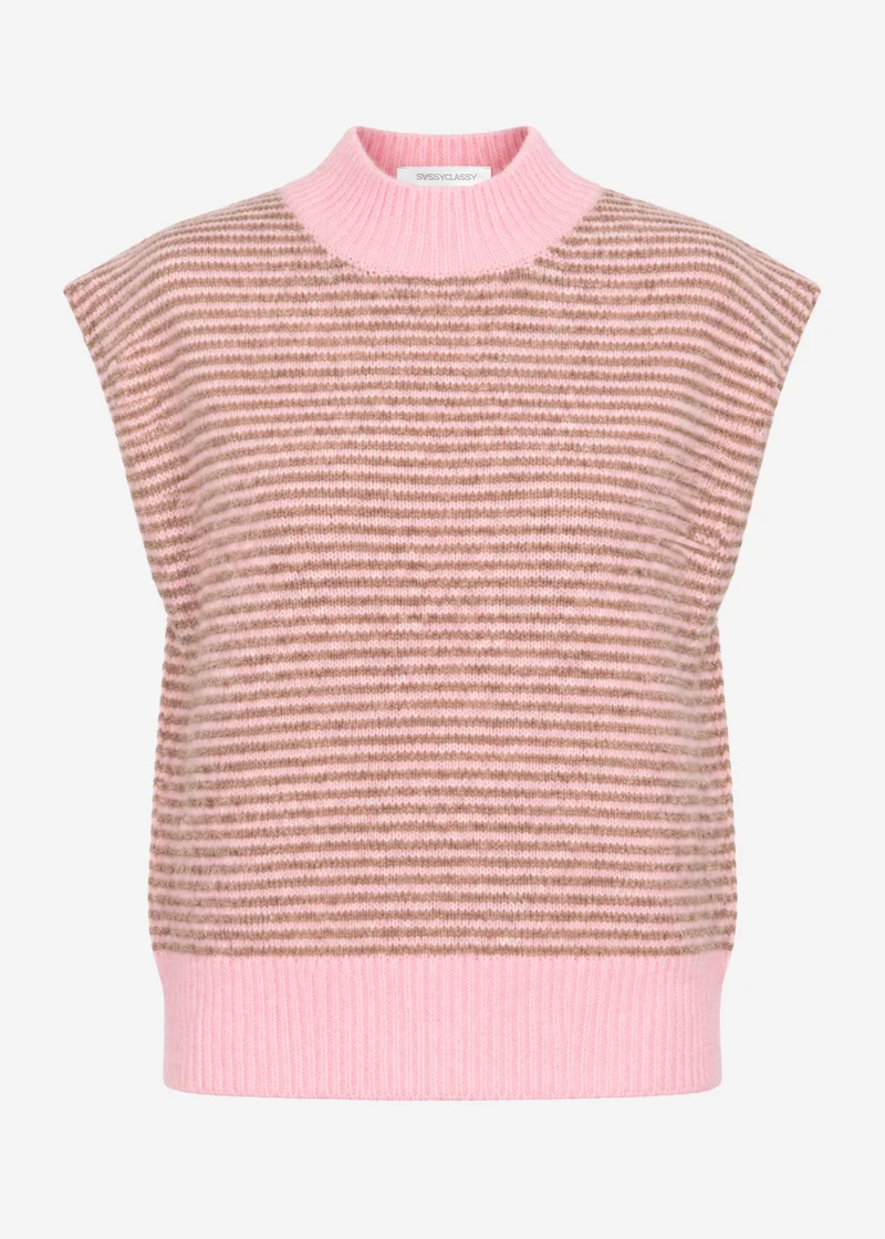 Geringelter Pullunder mit Stehkragen - rosa-taupe