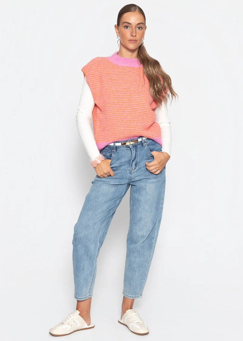 Geringelter Pullunder mit Stehkragen - orange-pink