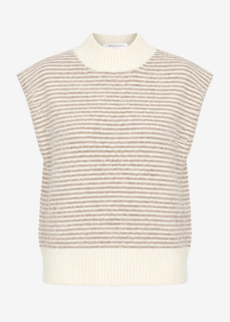 Geringelter Pullunder mit Stehkragen - taupe-offwhite