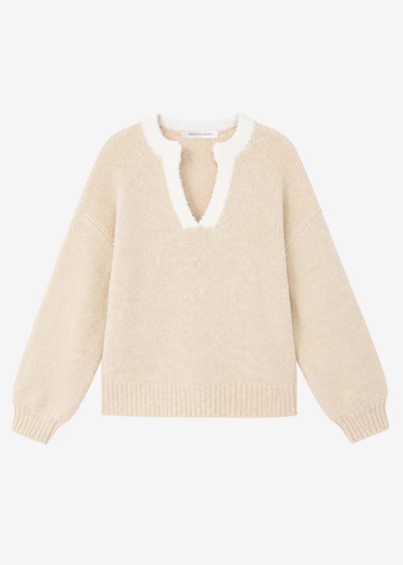 Pullover mit Blende - beige