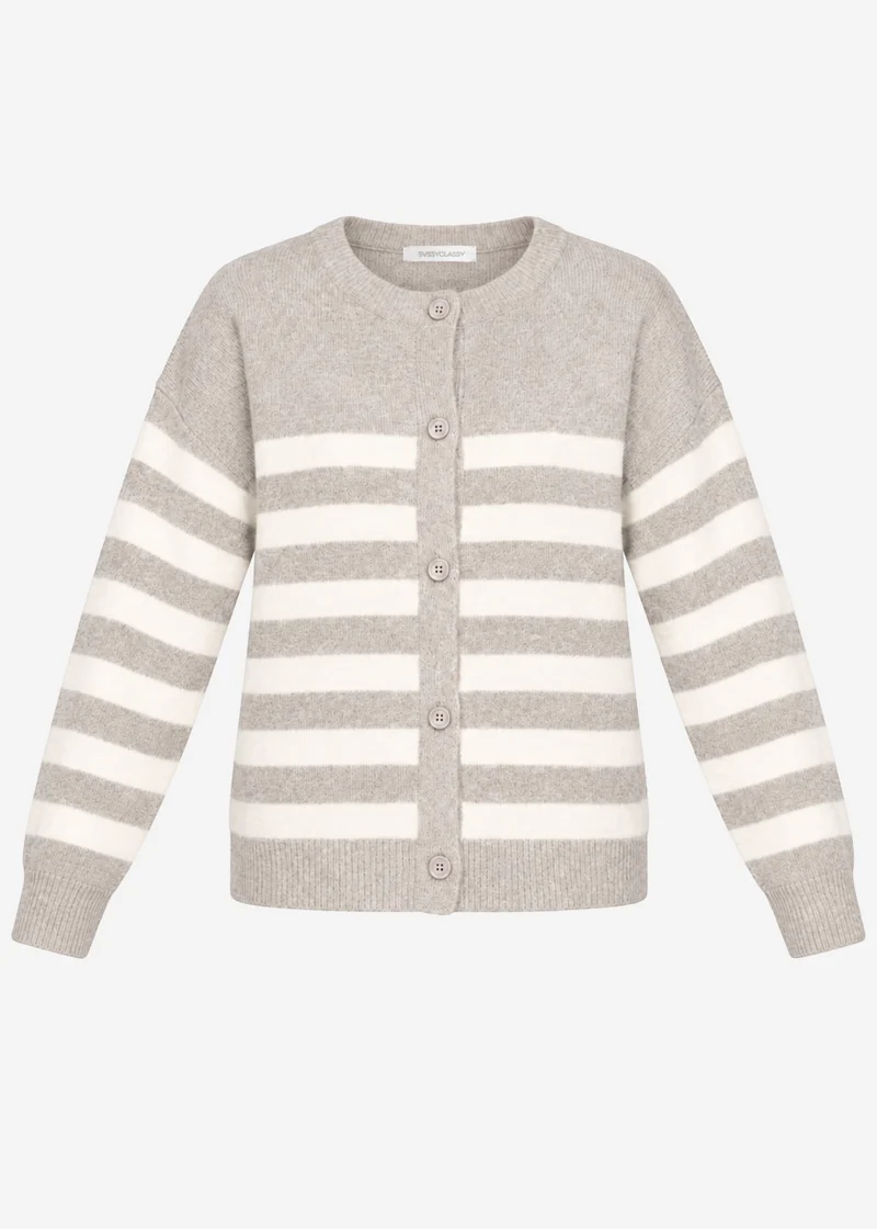 Gestreifter Cardigan mit Passe - taupe