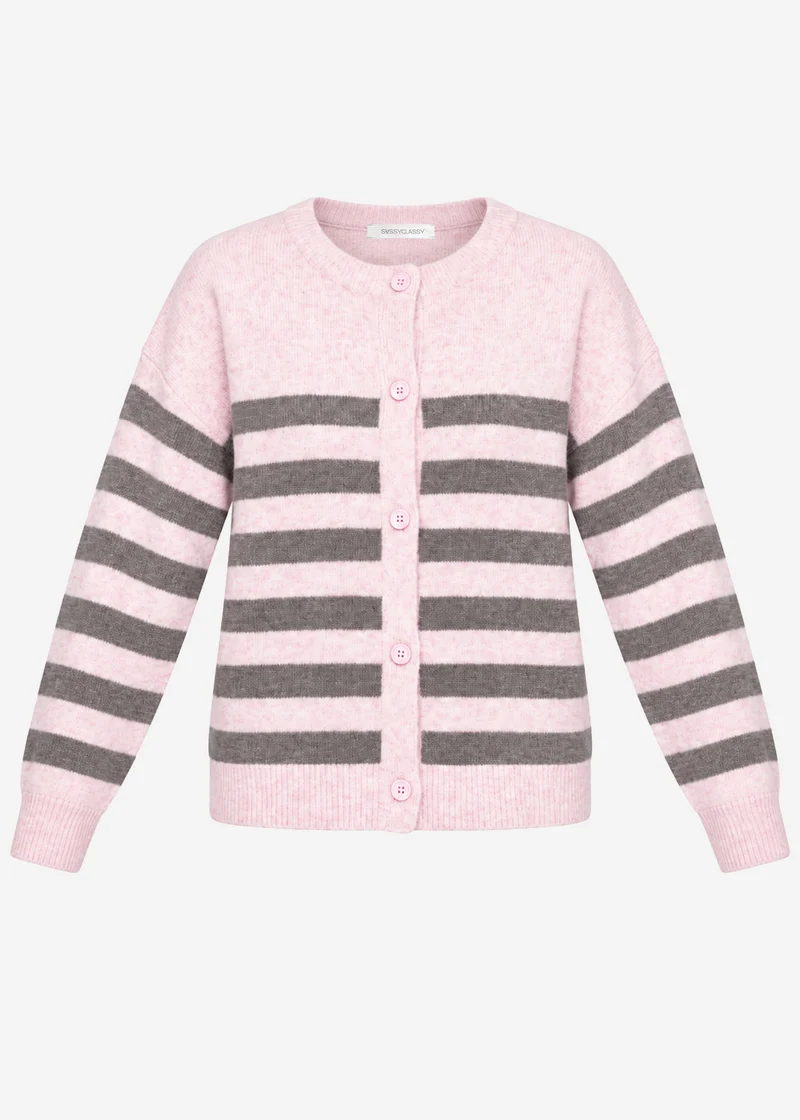 Gestreifter Cardigan mit Passe - rosa