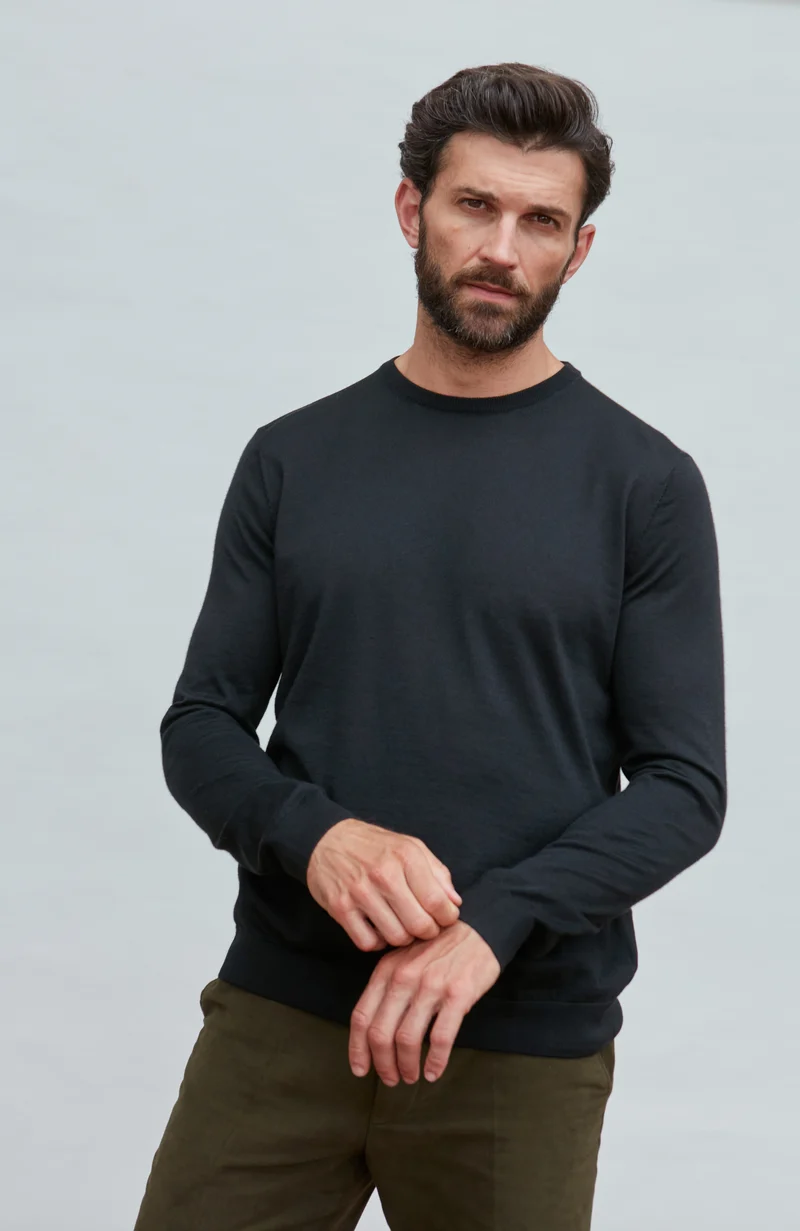 Mens Superfine Merino Silk Crew Neck Jumper
