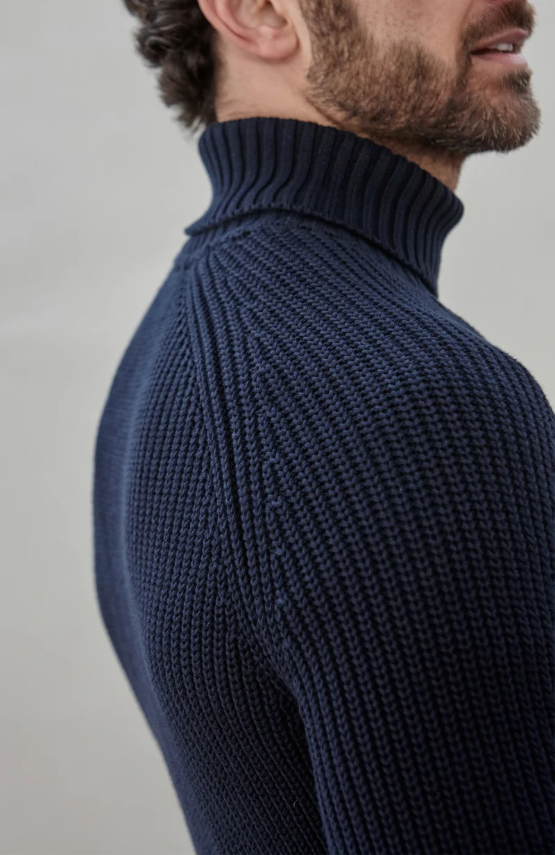 Rollkragenpullover aus 100 % Fischer-Rippstrick für Herren aus 100 % Baumwolle
