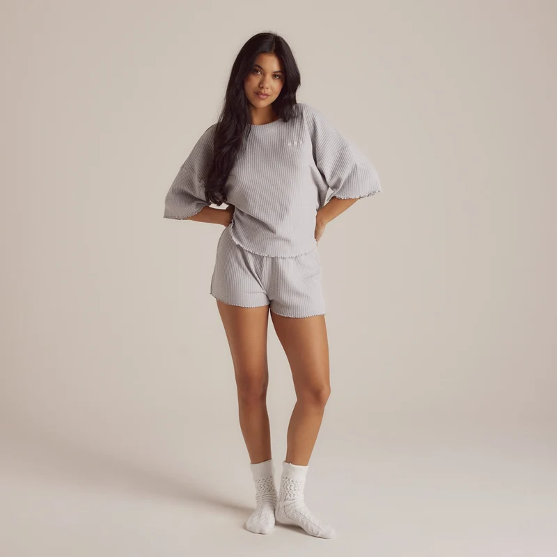 Soft Waffle Pyjama-Shorts - Eisgrau
