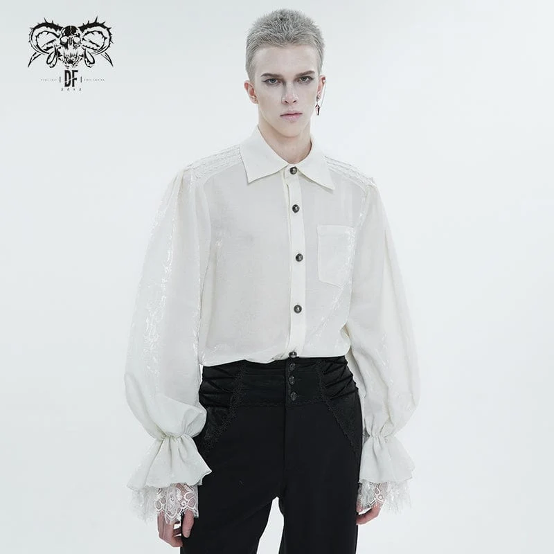 Gothic Herrenhemd mit Puffärmeln und Spitzensaum Weiß