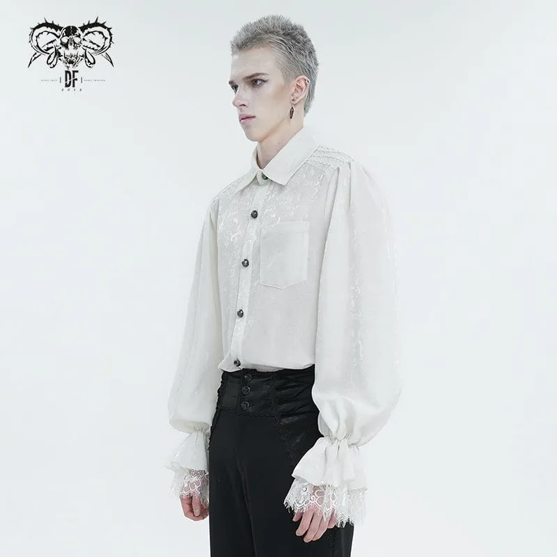 Gothic Herrenhemd mit Puffärmeln und Spitzensaum Weiß