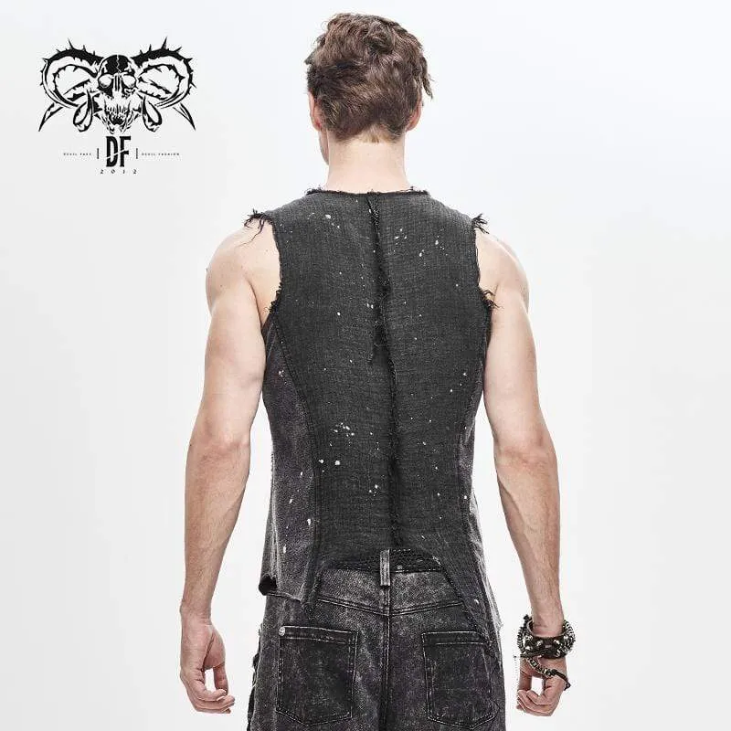 Herren Goth Festival V-Ausschnitt Weste mit gerippten Schnallenriemen