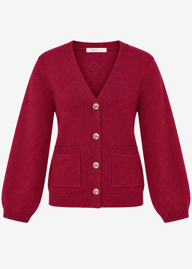 Strickjacke mit V-Ausschnitt und Goldknöpfen - beere
