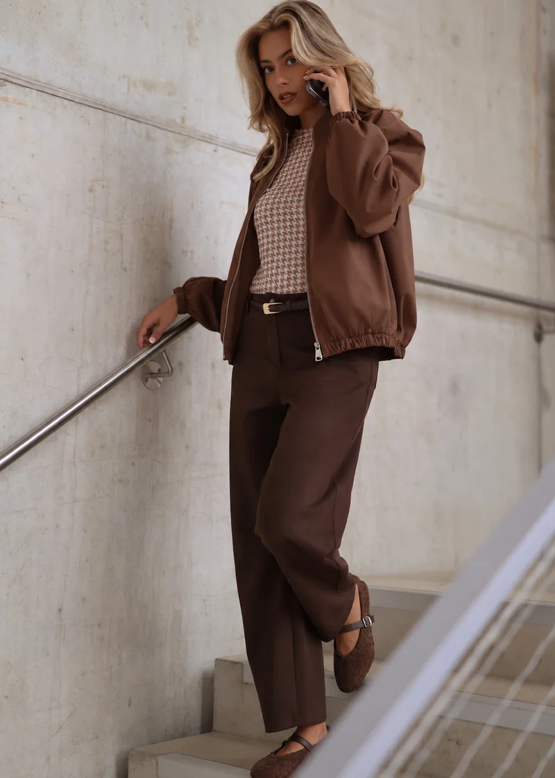 Mesh Langarmshirt mit Hahnentrittmuster - beige