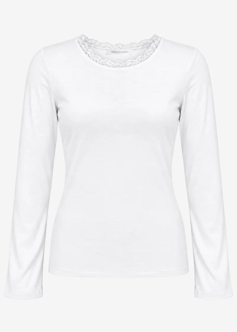 Langarmshirt mit Spitzeneinsatz - offwhite