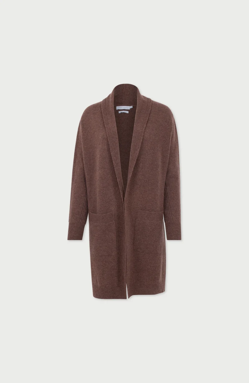 Langer Damen-Cardigan aus reiner Lammwolle mit Taschen