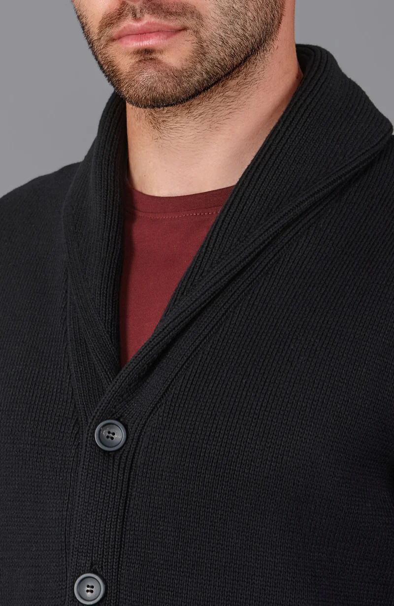 Mittelschwerer Herren-Cardigan aus 100 % Baumwolle mit Schalkragen