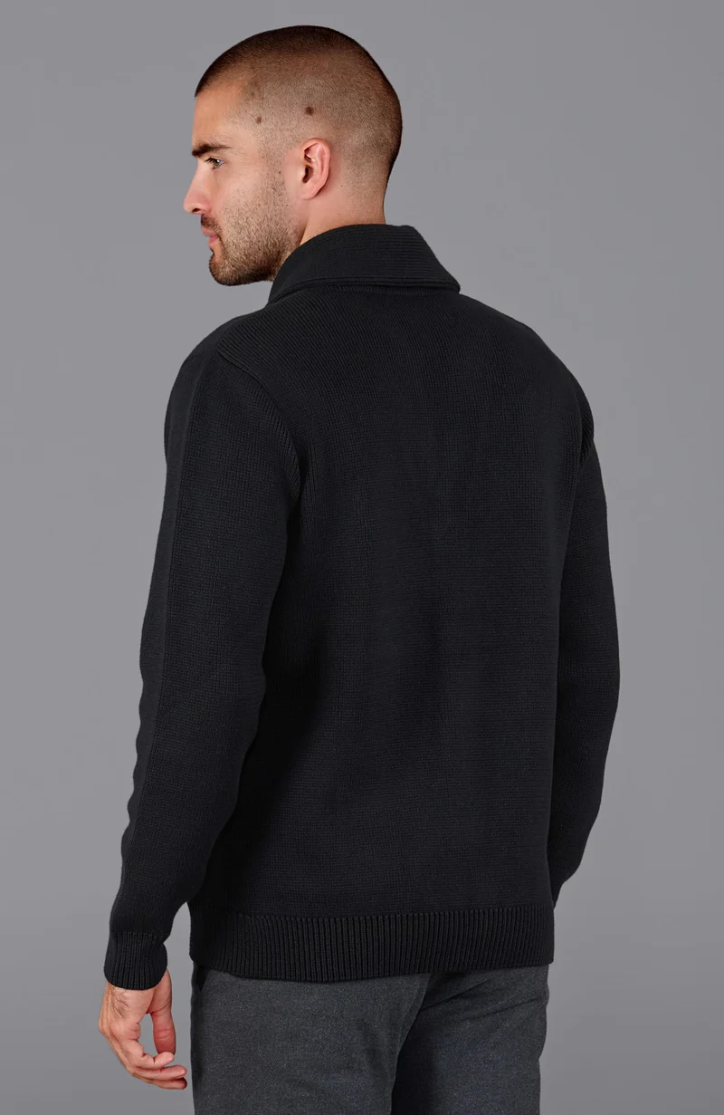 Mittelschwerer Herren-Cardigan aus 100 % Baumwolle mit Schalkragen
