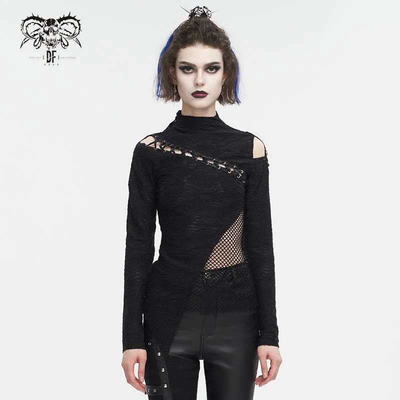 Damen-Gothic-Hemd mit Trägern und Ausschnitten aus Mesh-Spleiß