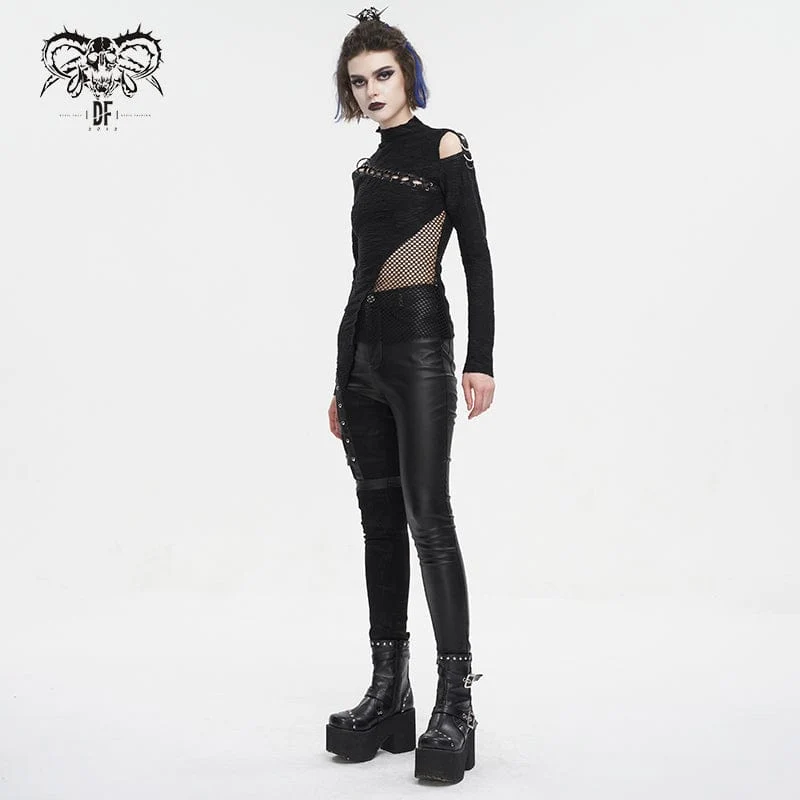 Damen-Gothic-Hemd mit Trägern und Ausschnitten aus Mesh-Spleiß