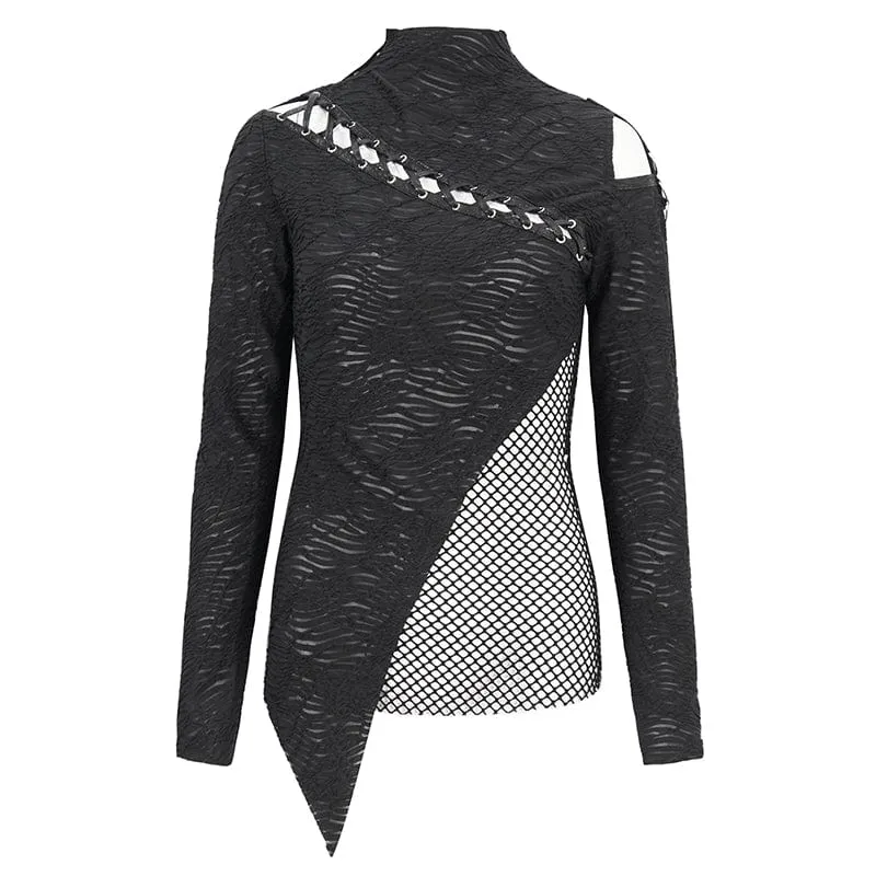 Damen-Gothic-Hemd mit Trägern und Ausschnitten aus Mesh-Spleiß