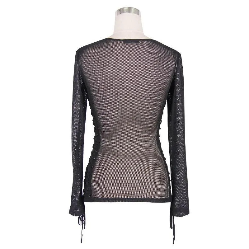 Frauen schiere Mesh Cross Hatch Top