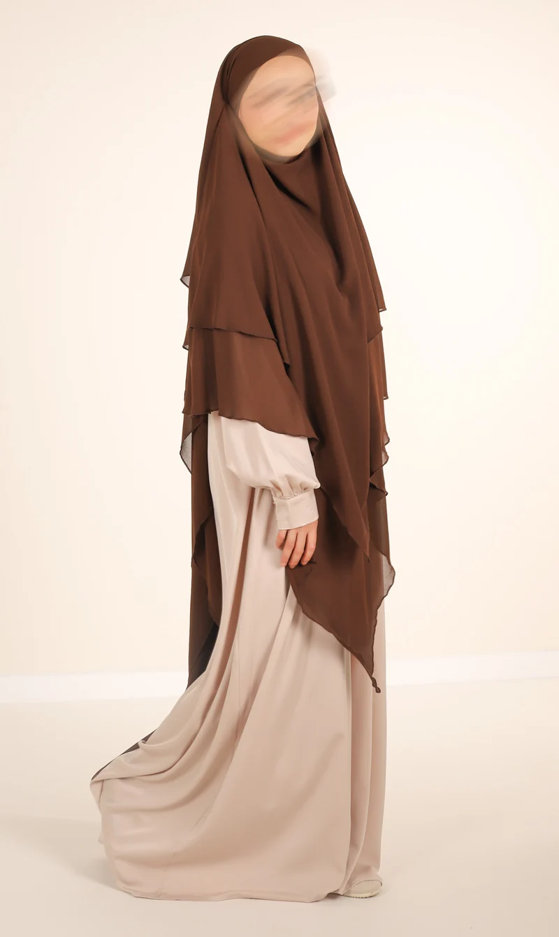 Dreifacher Diamant-Khimar-Chiffon – Schokolade