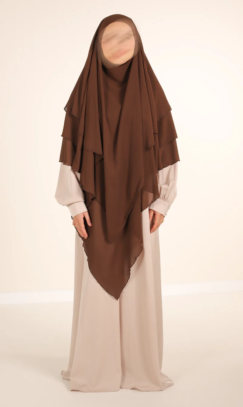 Dreifacher Diamant-Khimar-Chiffon – Schokolade