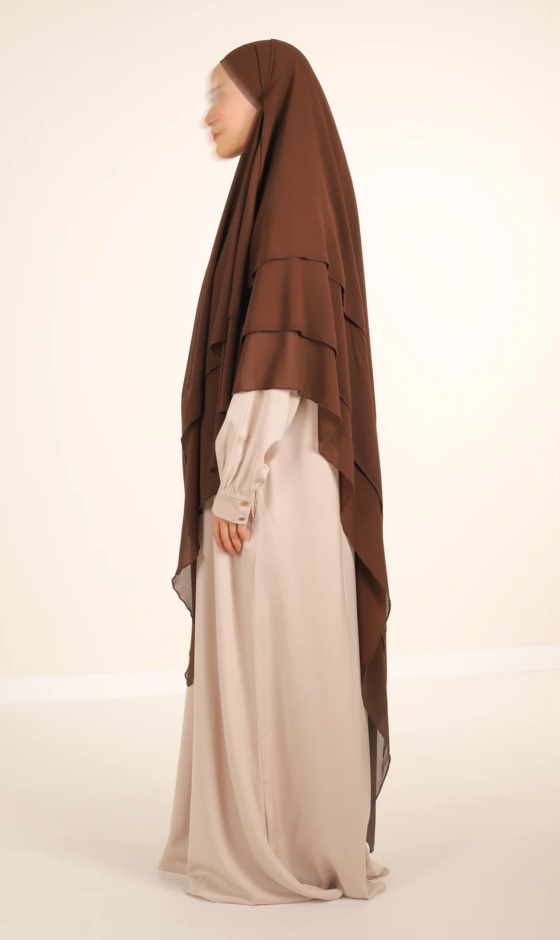 Dreifacher Diamant-Khimar-Chiffon – Schokolade