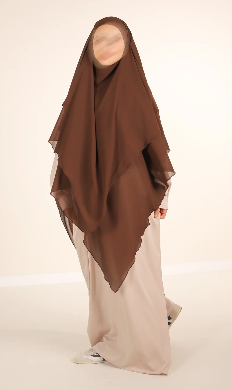 Dreifacher Diamant-Khimar-Chiffon – Schokolade